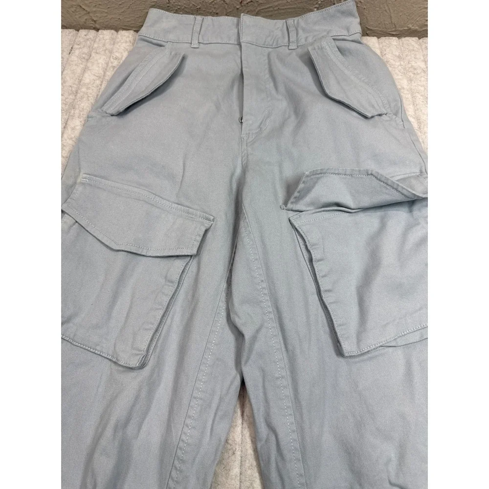 Oh Polly Light Blue High Waisted Wide Leg Cargo Pants Size US 0 Utility Trousers